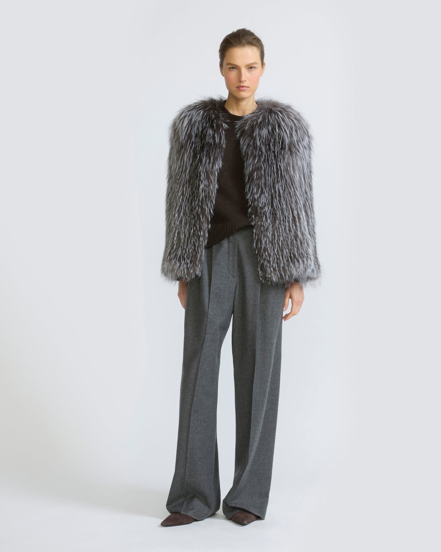 Knitted short fox fur jacket