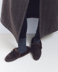 Mules en cuir façon suède et fourrure de vison