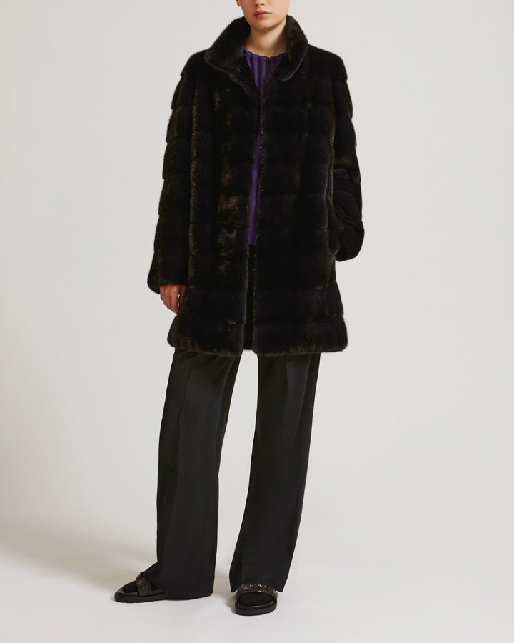 Veste longue avec col en vison-Yves Salomon - Soldes d'hiver - Winter Sale