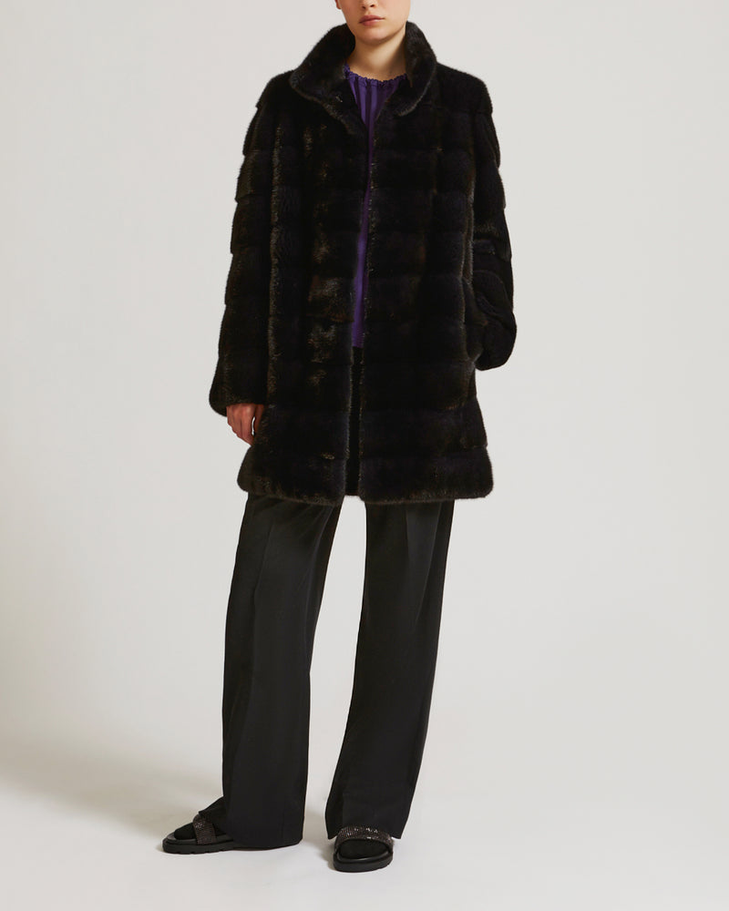 Veste longue avec col en vison-Yves Salomon - Soldes d'hiver - Winter Sale