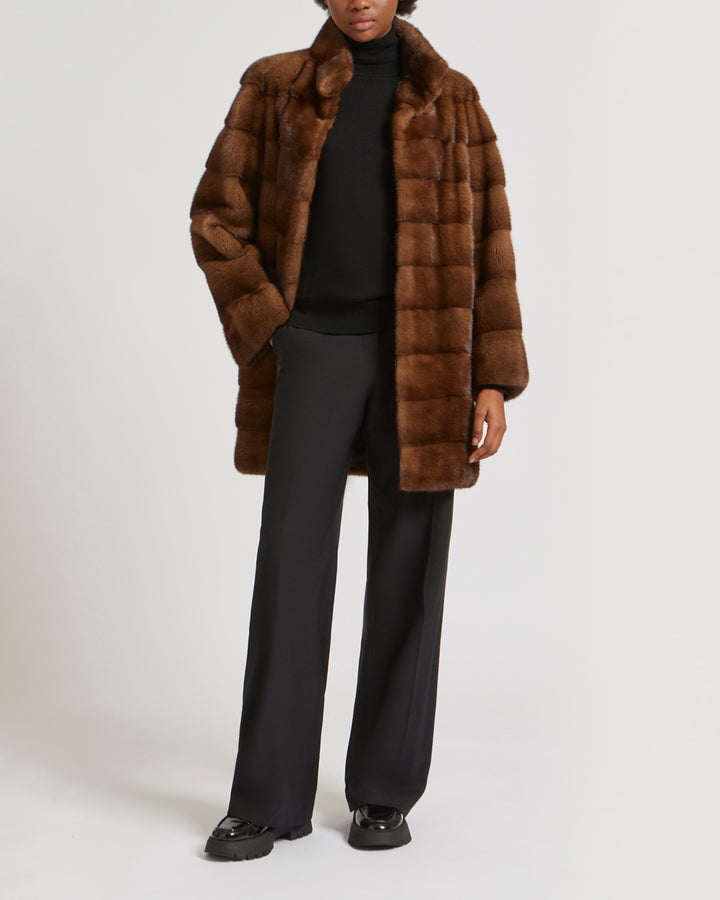 Long mink fur jacket with collar