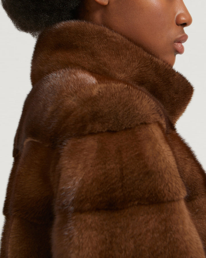 Long mink fur jacket with collar