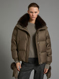 Short down jacket made with Loro Piana flannel and sable fur