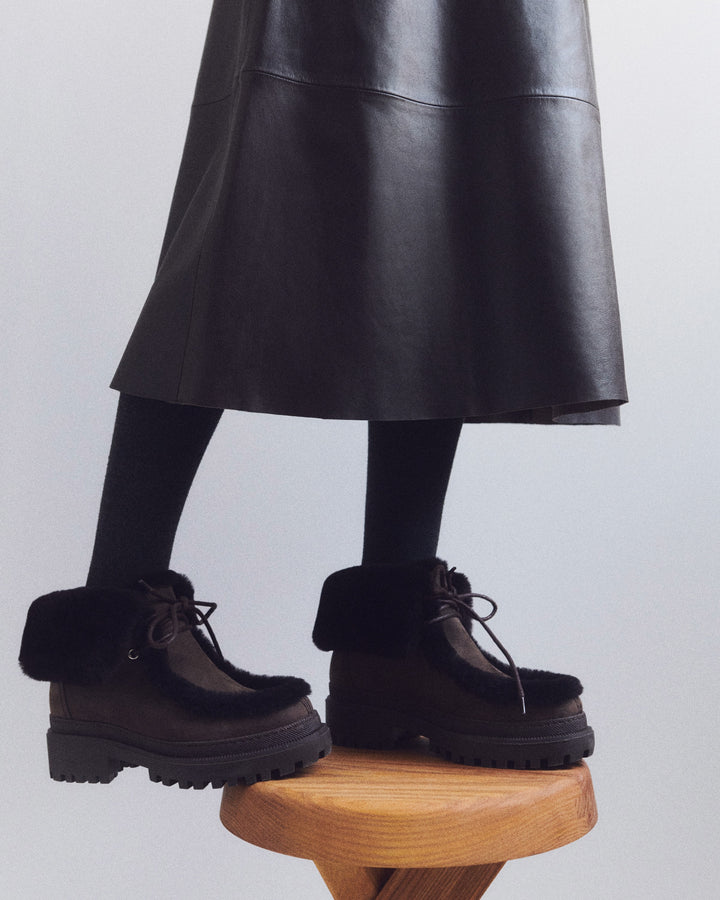 Bottines en daim et agneau mérinillo défrisé- Yves Salomon - Nouvelle collection Automne Hiver