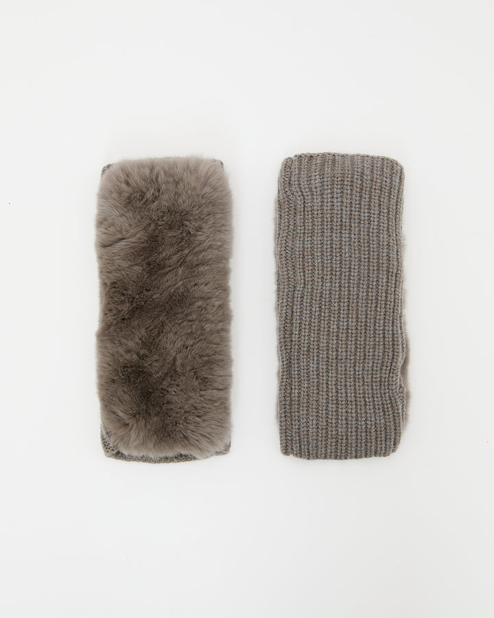 Cashmere wool knit and rex rabbit fingerless gloves