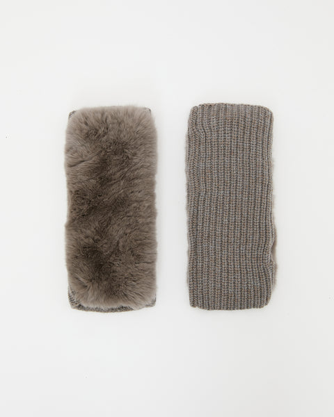 カシミヤウールニット＆レッキスファーフィンガーレスグローブ – Yves