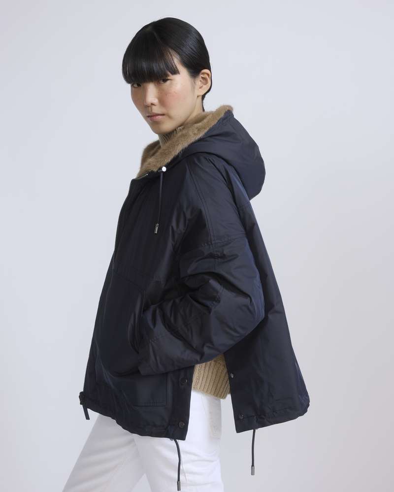 Veste courte en tissu technique déperlant réversible en fourrure de vison