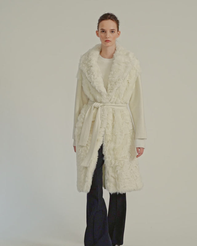 Long cardigan in knit and lambskin