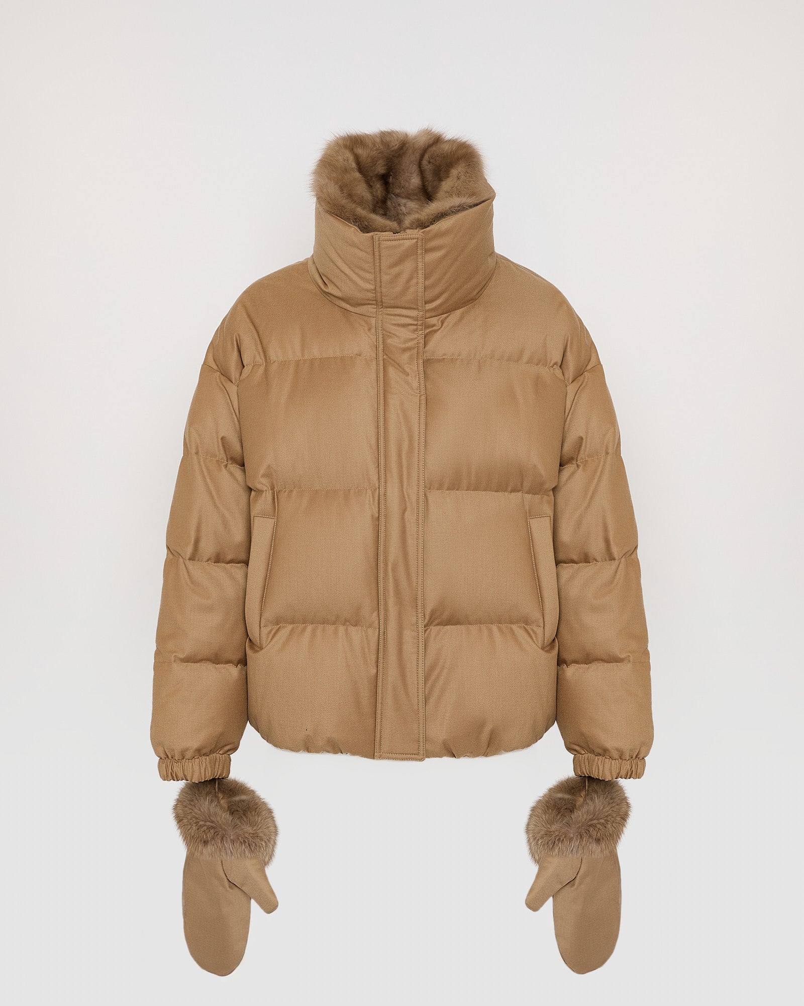 Short down jacket made with Loro Piana flannel and sable fur