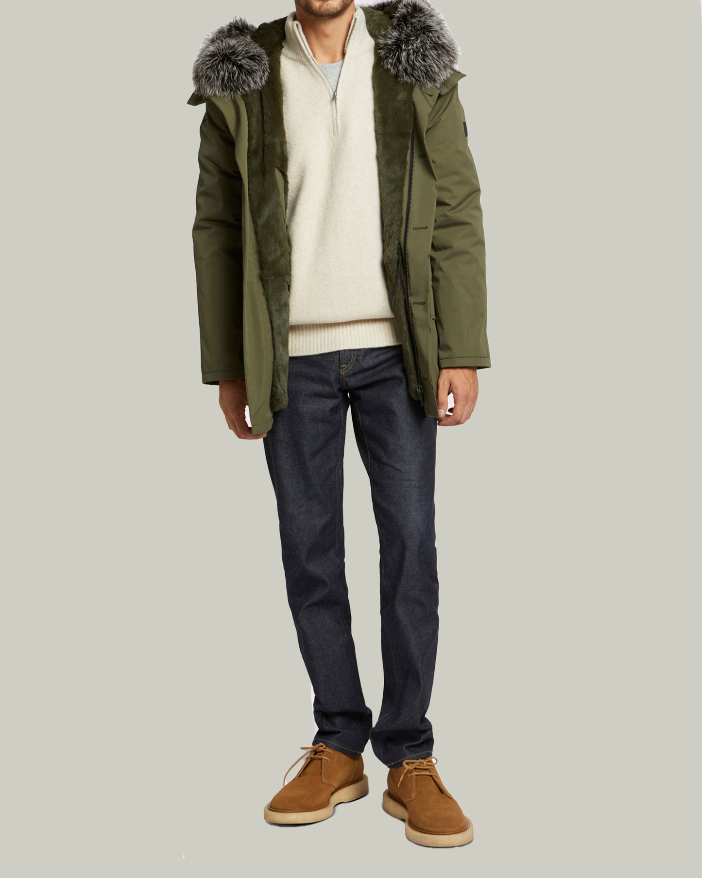 Soldes d'hiver  - Yves Salomon -Parka iconique courte en coton mélangé imperméable avec fourrure de renard et lapin