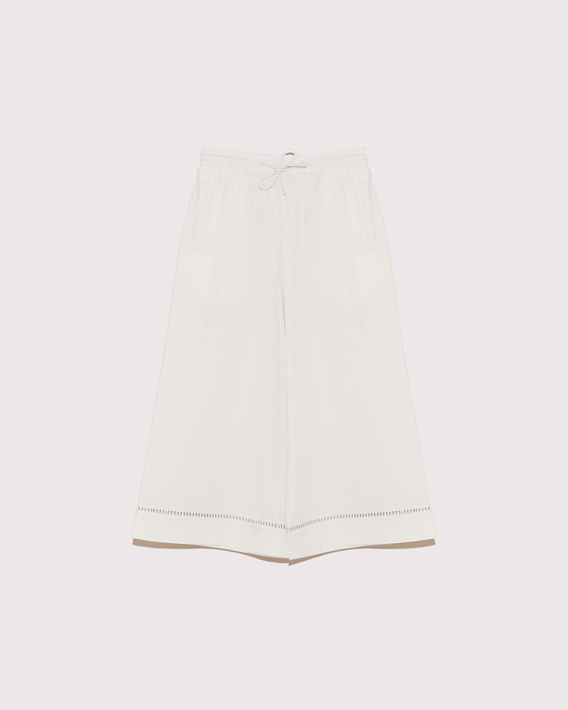pantalon 7/8 en coton avec broderie de cuir - blanc