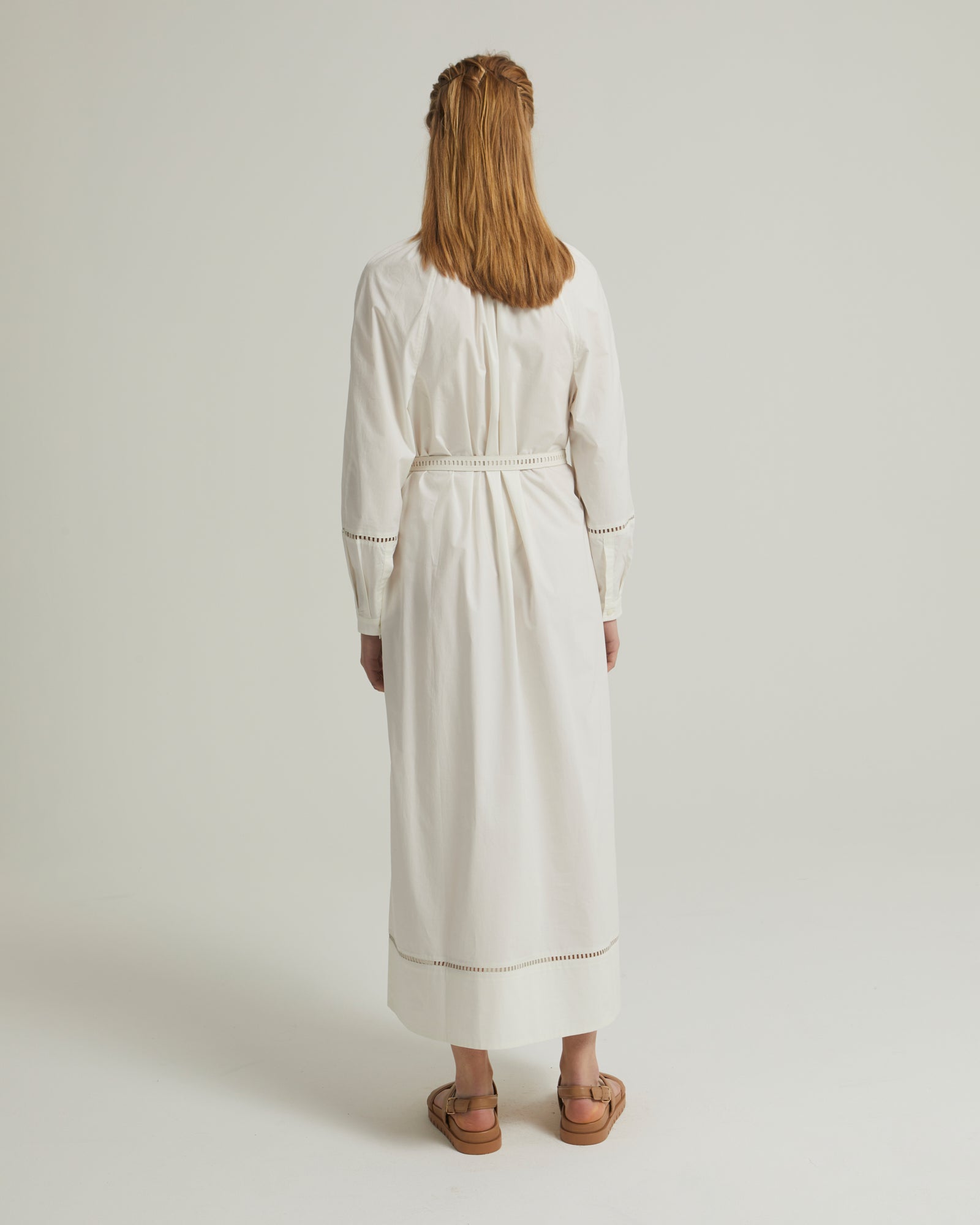 robe-fluide-ceinturee-en-coton-avec-broderie-de-cuir-blanc-22eyr00527cbrwa1042 -Yves Salomon