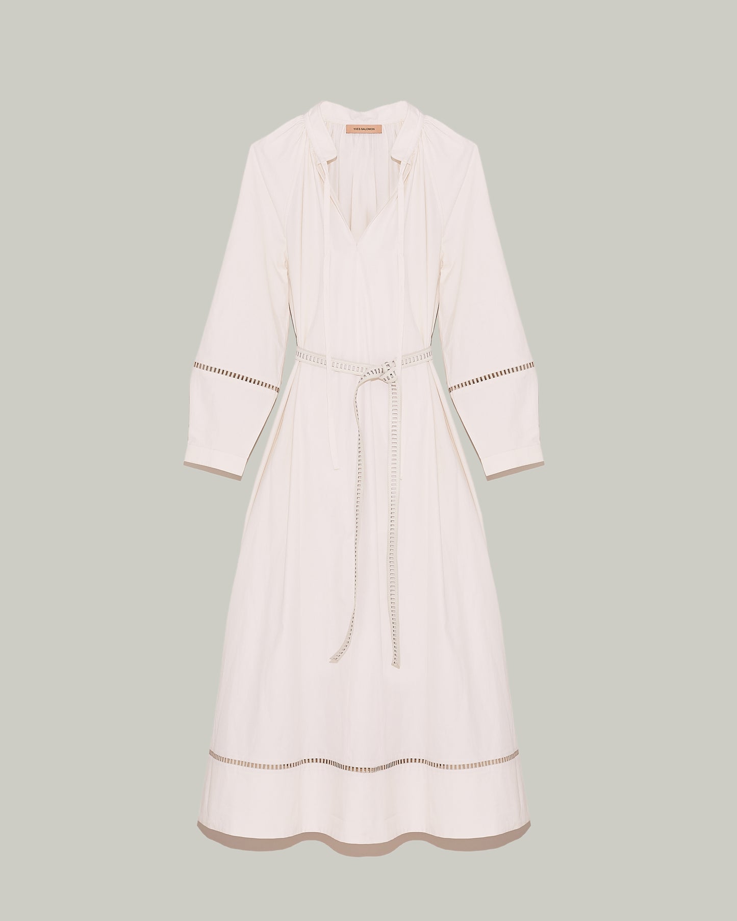 robe-fluide-ceinturee-en-coton-avec-broderie-de-cuir-blanc-22eyr00527cbrwa1042 -Yves Salomon