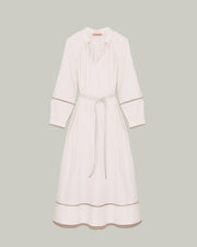 Robe fluide ceinturée en coton avec broderie de cuir