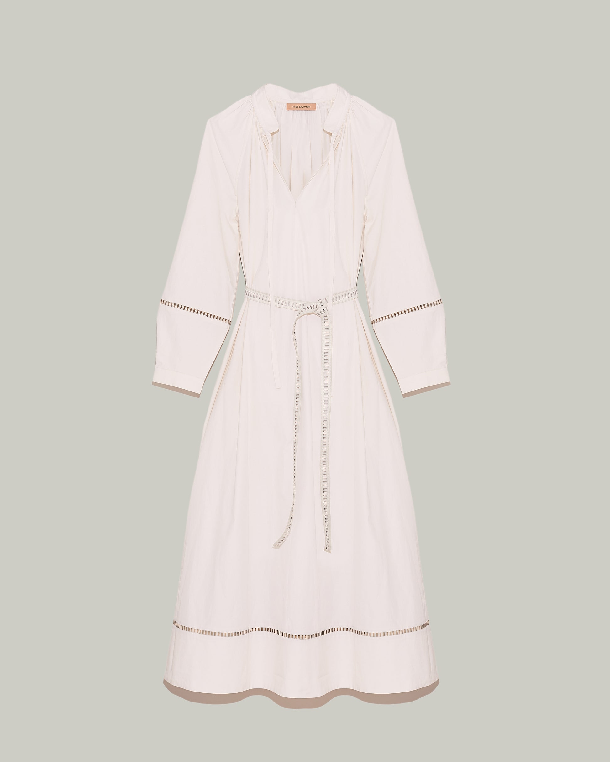 robe-fluide-ceinturee-en-coton-avec-broderie-de-cuir-blanc-22eyr00527cbrwa1042 -Yves Salomon