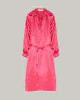 Flowing dress with long sleeves in silk satin