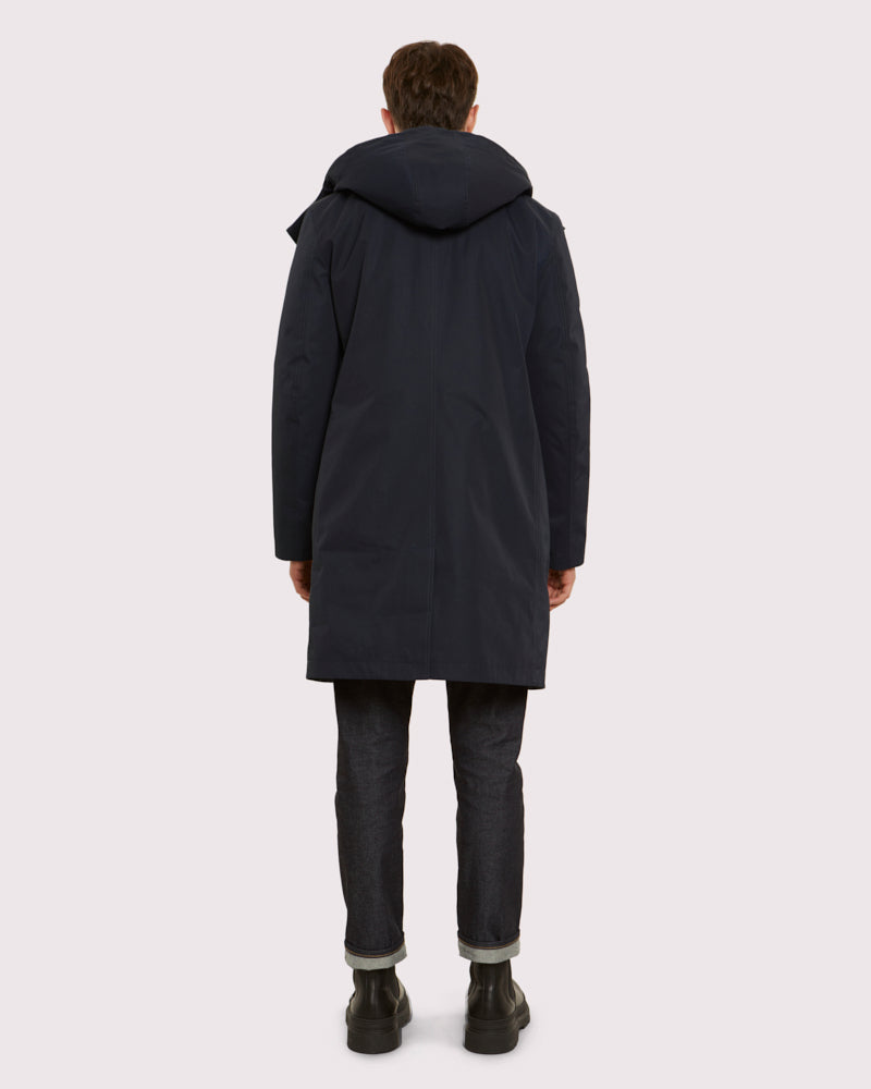 Manteau à capuche en gabardine imperméable et fourrure de vison