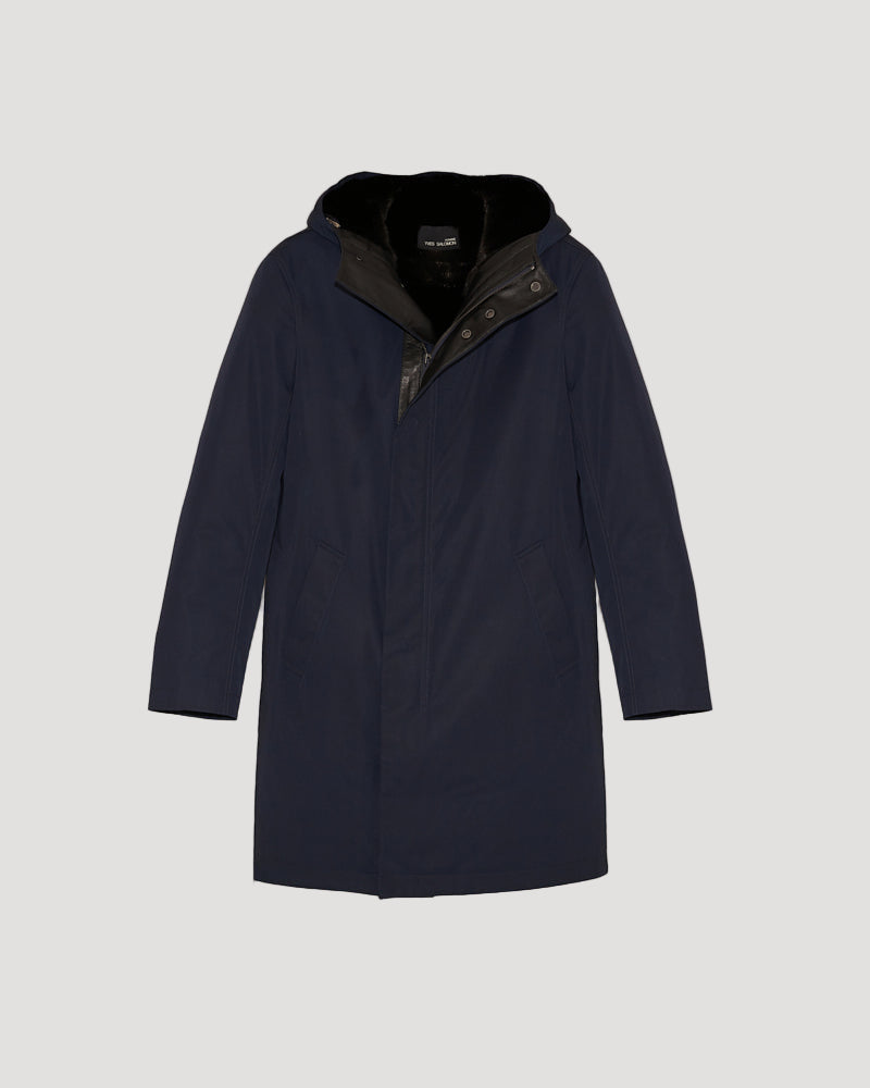 Hooded Coat In Gabardine And Mink - Black - Yves Salomon