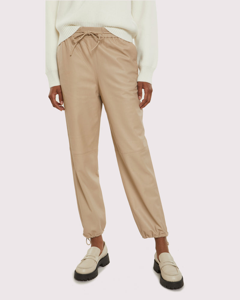 pantalon jogging en cuir beige