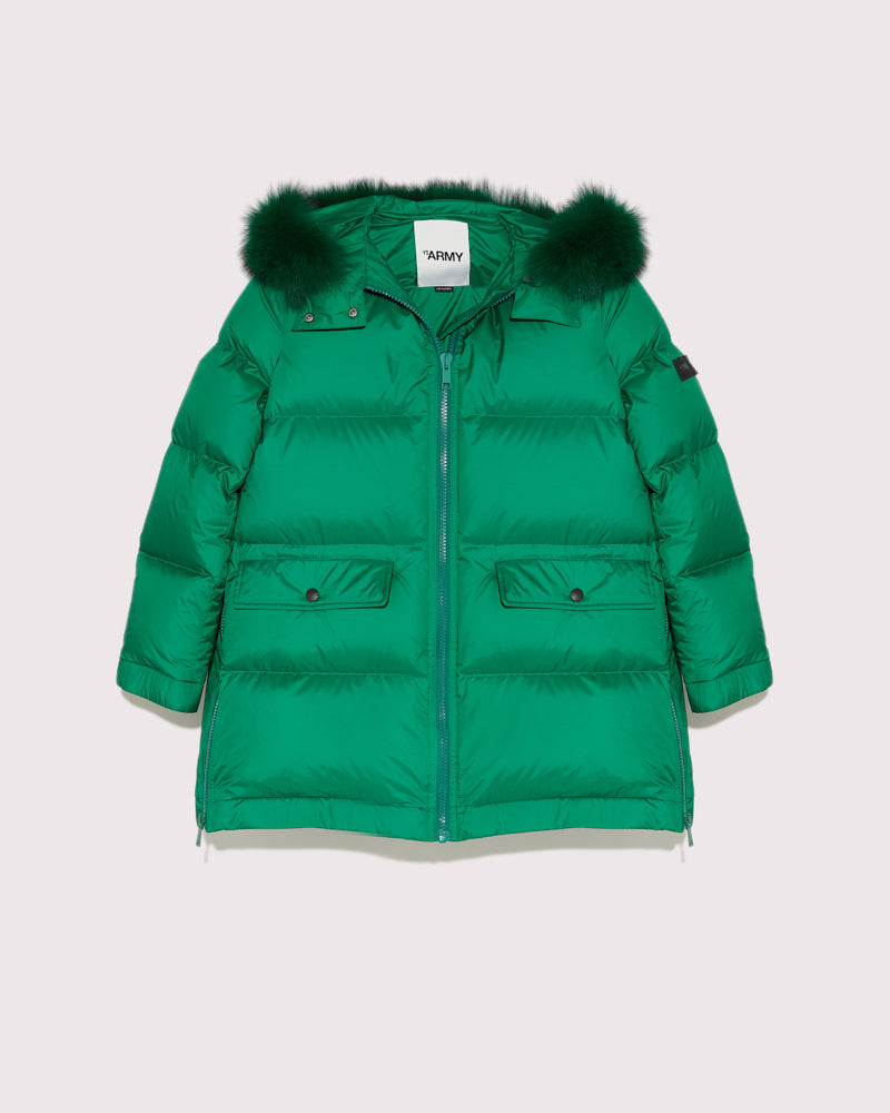doudoune-a-line-capuche-col-en-fourrure-de-renard-vert-23dfv08776a08wa8113 -Yves Salomon