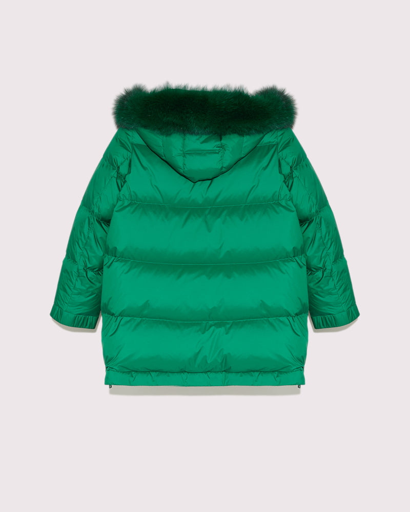 doudoune-a-line-capuche-col-en-fourrure-de-renard-vert-23dfv08776a08wa8113 -Yves Salomon