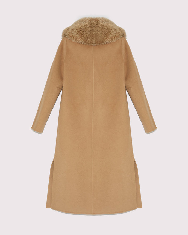 Long cashmere wool coat with fox fur collar