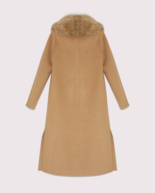 Long cashmere wool coat with fox fur collar