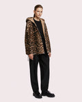 Veste à capuche en peau lainée - imprimé façon léopard